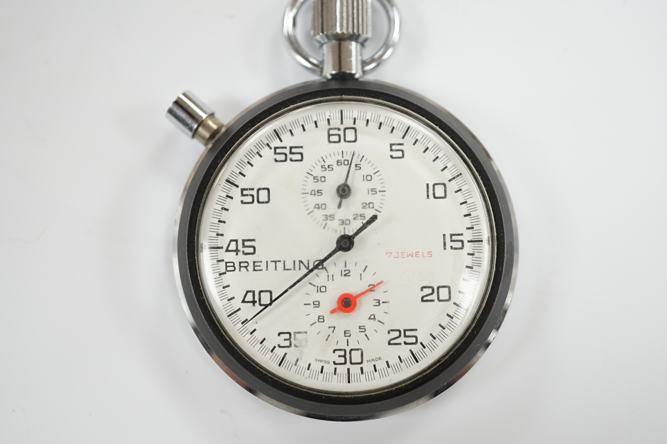 A base metal cased Breitling stop watch, case diameter 54mm.